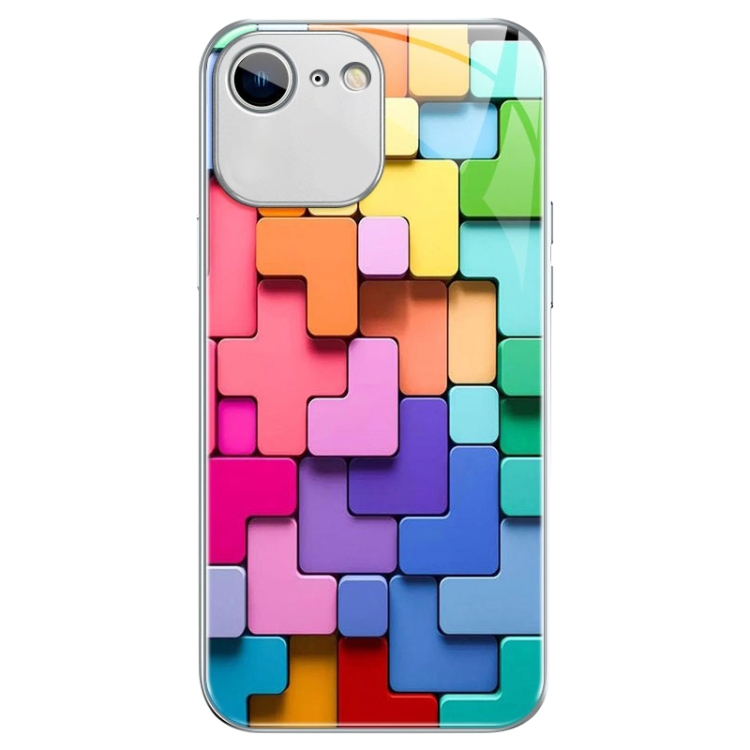 

For iPhone SE 2022 / SE 2020 / 8 Colorful Toy Bricks Pattern Shockproof Glass Phone Case(Silver)