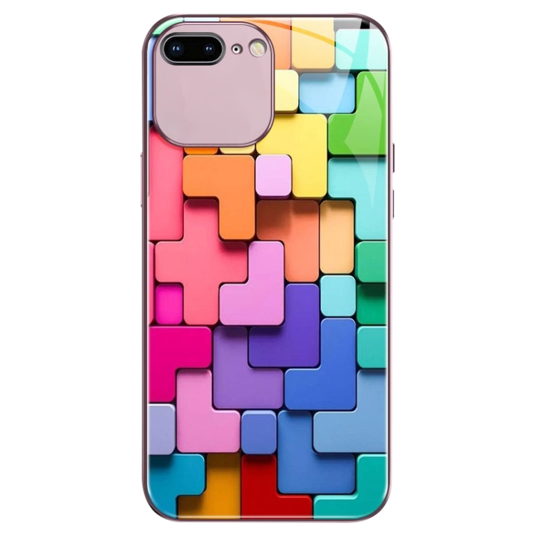 

For iPhone 8 Plus / 7 Plus Colorful Toy Bricks Pattern Shockproof Glass Phone Case(Pink)