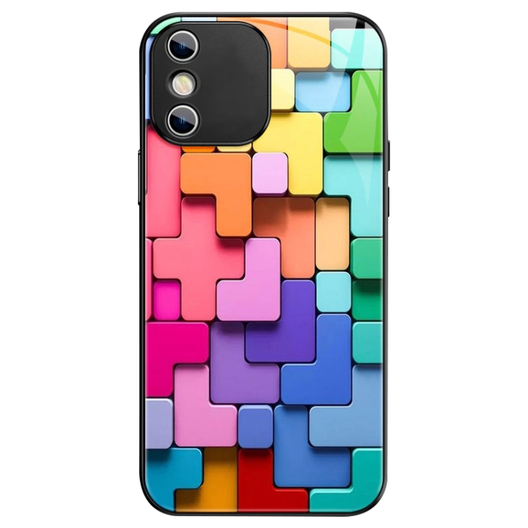 

For iPhone XS / X Colorful Toy Bricks Pattern Shockproof Glass Phone Case(Black)