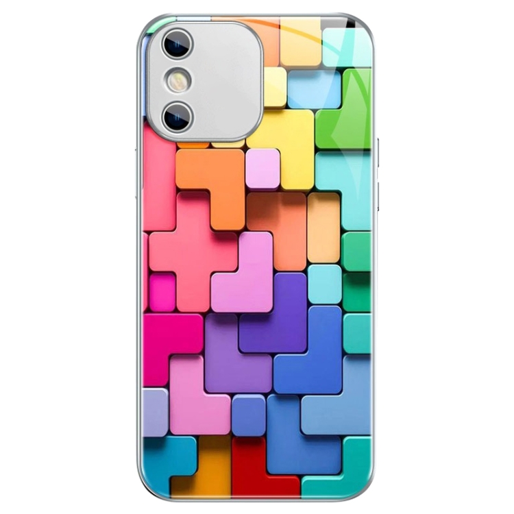 

For iPhone XS / X Colorful Toy Bricks Pattern Shockproof Glass Phone Case(Silver)