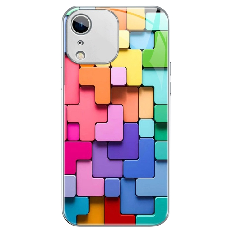 

For iPhone XR Colorful Toy Bricks Pattern Shockproof Glass Phone Case(Silver)