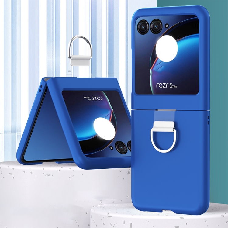 

For Motorola Razr 40 Ultra Skin Feel Silicone Foldable Phone Case with Ring(Dark Blue)