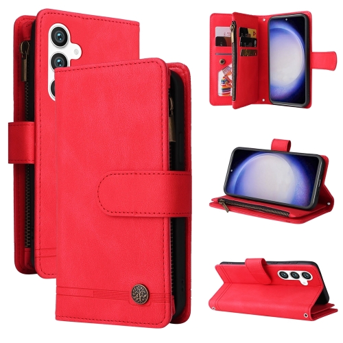 For Samsung Galaxy S23 FE 5G Skin Feel Multi-Card Wallet Zipper Leather Phone Case(Red) riooak 3pcs lot car key case blade fob for saab 93 95 9 3 9 5 wf 4 soft buttons replacement keyless entry remote key uncut blade