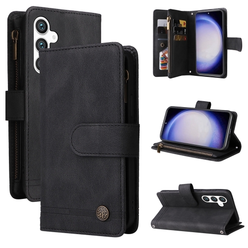 For Samsung Galaxy S23 FE 5G Skin Feel Multi-Card Wallet Zipper Leather Phone Case(Black)