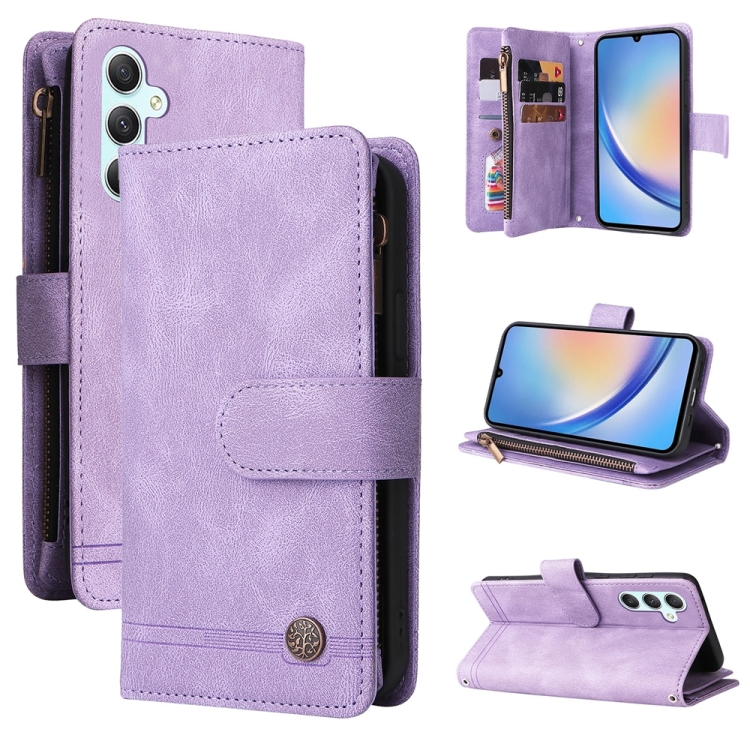 

For Samsung Galaxy A34 5G Skin Feel Multi-Card Wallet Zipper Leather Phone Case(Purple)