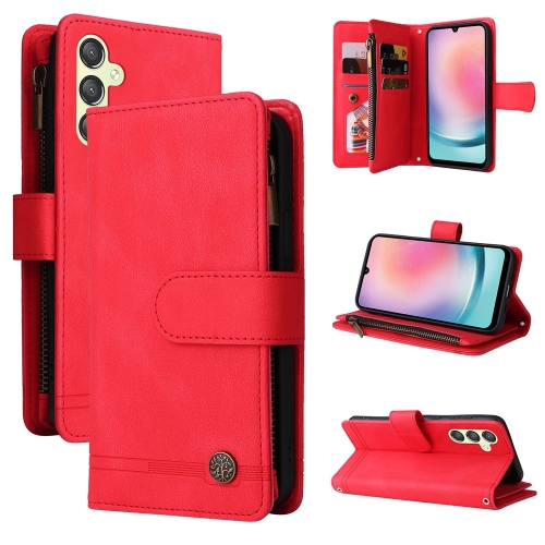 For Samsung Galaxy A24 4G / 5G / A25 5G Skin Feel Multi-Card Wallet Zipper Leather Phone Case(Red) anti aging stick fade fine lines neck wrinkle removal lifting tighten improve dull moisturizing whiten wrinkles remover stick