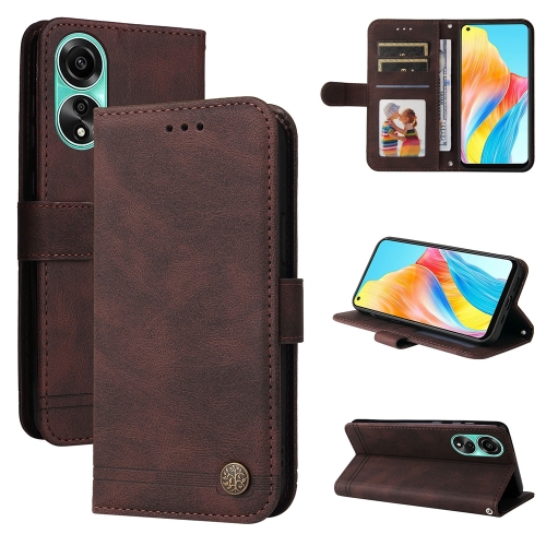 

For OPPO A78 4G Skin Feel Life Tree Metal Button Leather Phone Case(Brown)