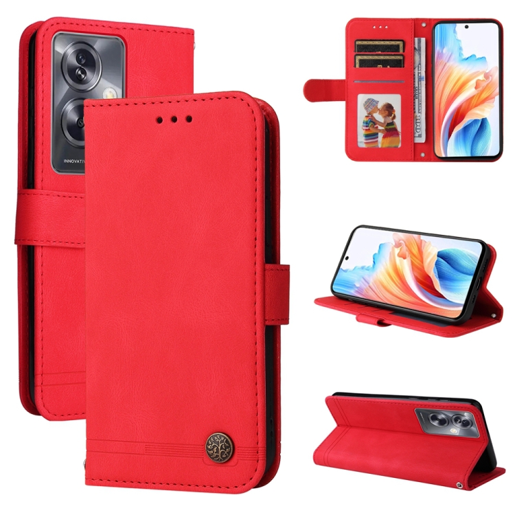 

For OPPO A79 5G Skin Feel Life Tree Metal Button Leather Phone Case(Red)