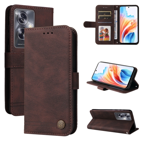 

For OPPO A79 5G Skin Feel Life Tree Metal Button Leather Phone Case(Brown)