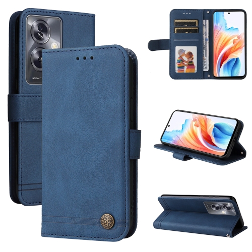 

For OPPO A79 5G Skin Feel Life Tree Metal Button Leather Phone Case(Blue)