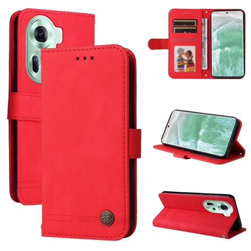 

For OPPO Reno11 5G Global Skin Feel Life Tree Metal Button Leather Phone Case(Red)