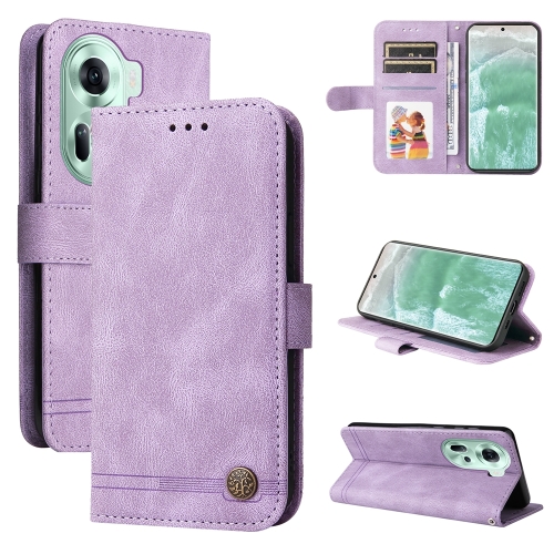 

For OPPO Reno11 5G Global Skin Feel Life Tree Metal Button Leather Phone Case(Purple)