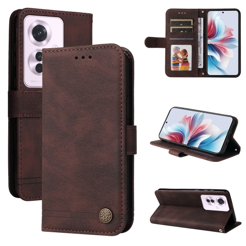 

For OPPO Reno11 F Global / F25 Pro Global Skin Feel Life Tree Metal Button Leather Phone Case(Brown)