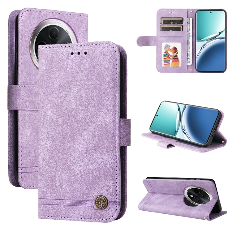 

For OPPO A3 Pro 5G Skin Feel Life Tree Metal Button Leather Phone Case(Purple)