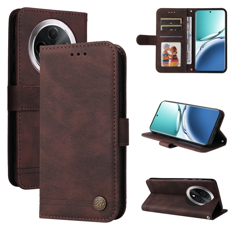 

For OPPO A3 Pro 5G Skin Feel Life Tree Metal Button Leather Phone Case(Brown)