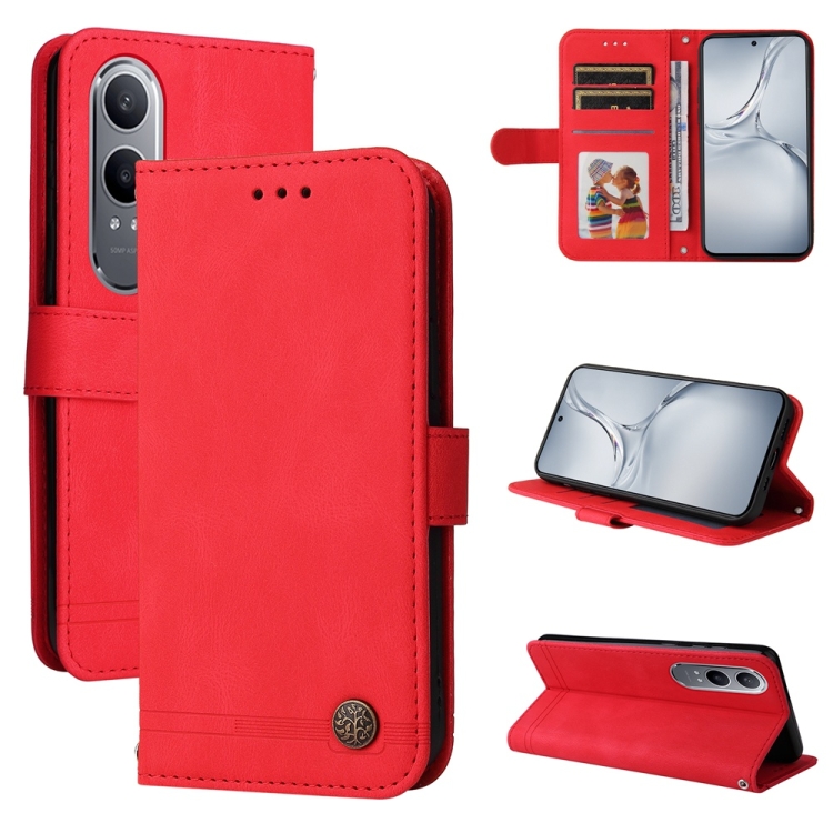 

For OPPO K12x Skin Feel Life Tree Metal Button Leather Phone Case(Red)