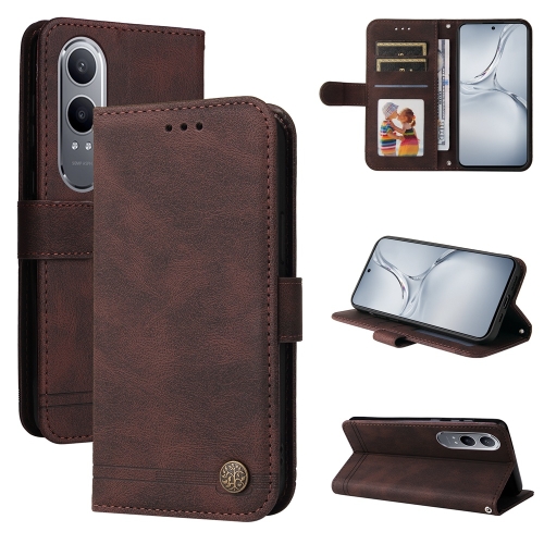 

For OPPO K12x Skin Feel Life Tree Metal Button Leather Phone Case(Brown)