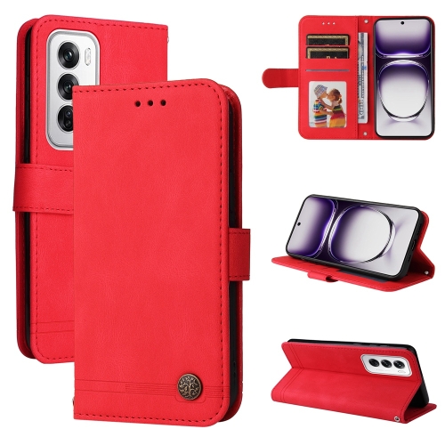 

For OPPO Reno12 5G Global Skin Feel Life Tree Metal Button Leather Phone Case(Red)