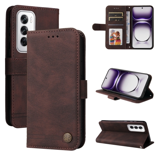 

For OPPO Reno12 5G Global Skin Feel Life Tree Metal Button Leather Phone Case(Brown)