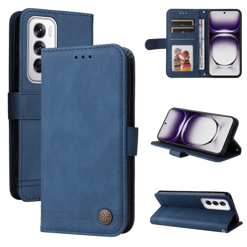 

For OPPO Reno12 5G Global Skin Feel Life Tree Metal Button Leather Phone Case(Blue)