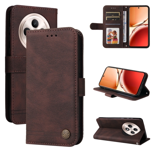 

For OPPO Reno12 F 5G Global Skin Feel Life Tree Metal Button Leather Phone Case(Brown)