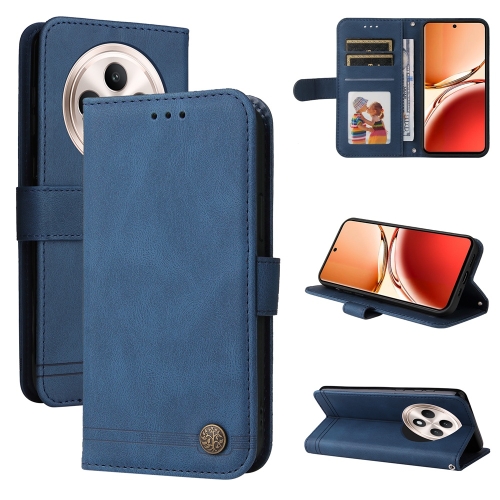 

For OPPO Reno12 F 5G Global Skin Feel Life Tree Metal Button Leather Phone Case(Blue)