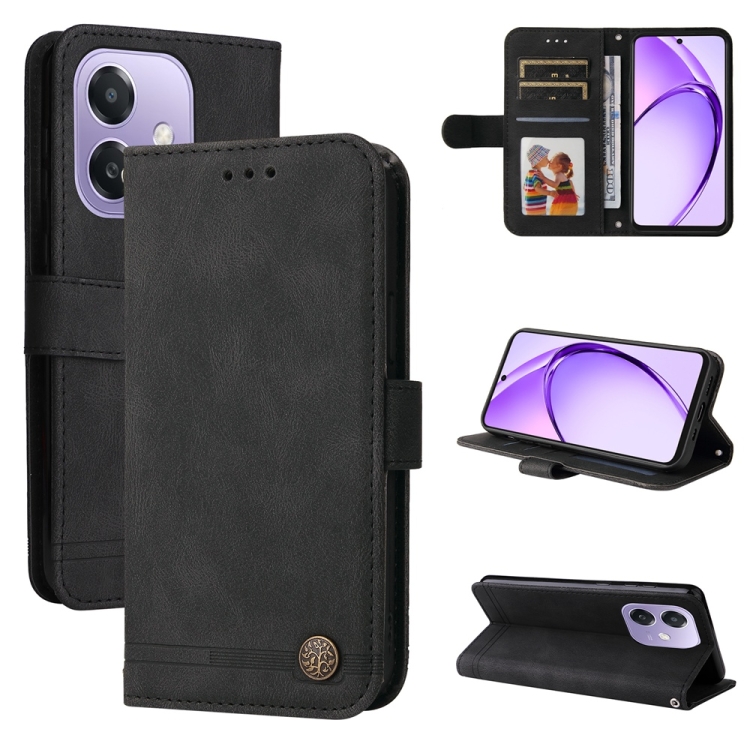 

For OPPO A5x 4G / 5G / A3x 4G / 5G India Skin Feel Life Tree Metal Button Leather Phone Case(Black)
