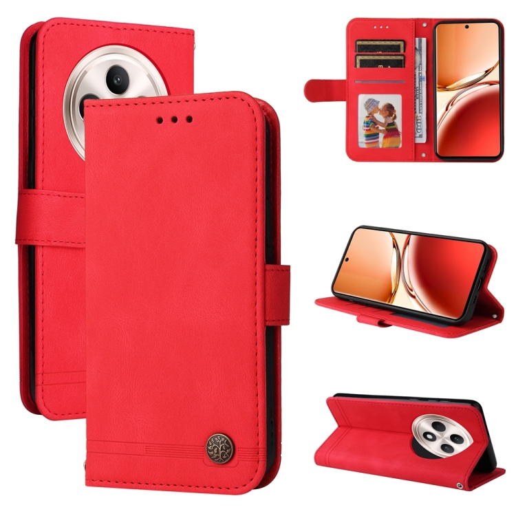 

For OPPO Reno12 F 4G Skin Feel Life Tree Metal Button Leather Phone Case(Red)