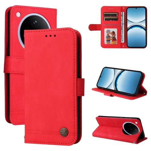 

For OPPO Find X8 Skin Feel Life Tree Metal Button Leather Phone Case(Red)