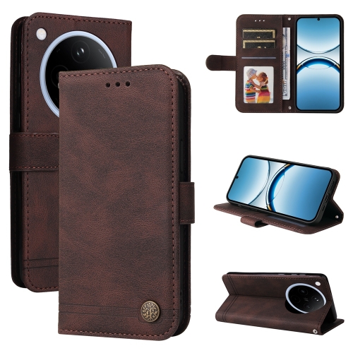 

For OPPO Find X8 Skin Feel Life Tree Metal Button Leather Phone Case(Brown)