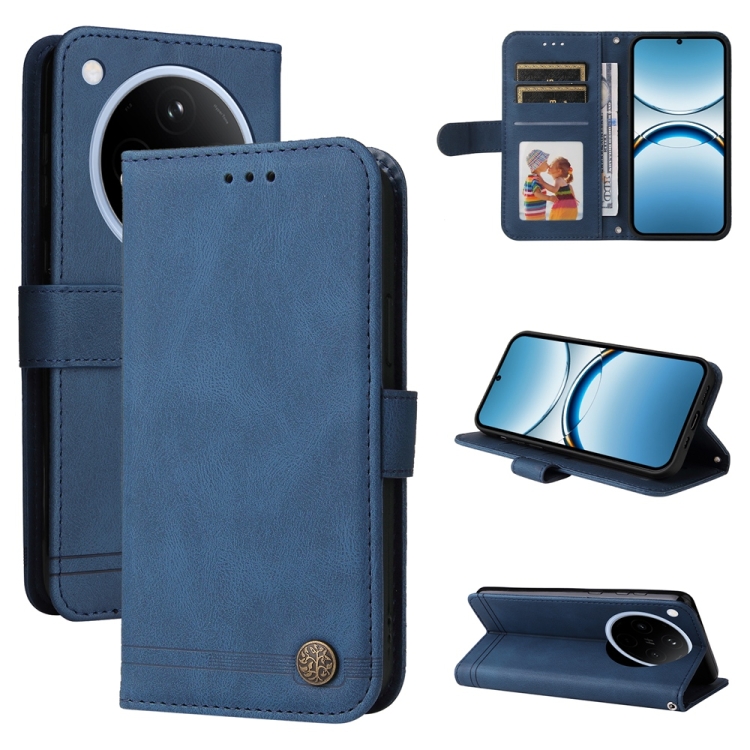 

For OPPO Find X8 Skin Feel Life Tree Metal Button Leather Phone Case(Blue)