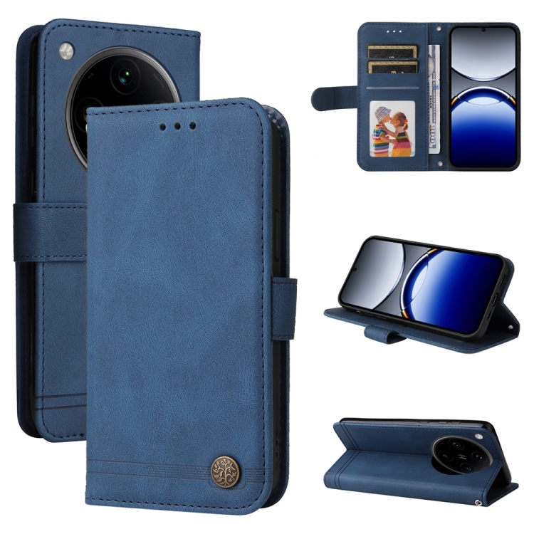 

For OPPO Find X8 Pro Skin Feel Life Tree Metal Button Leather Phone Case(Blue)