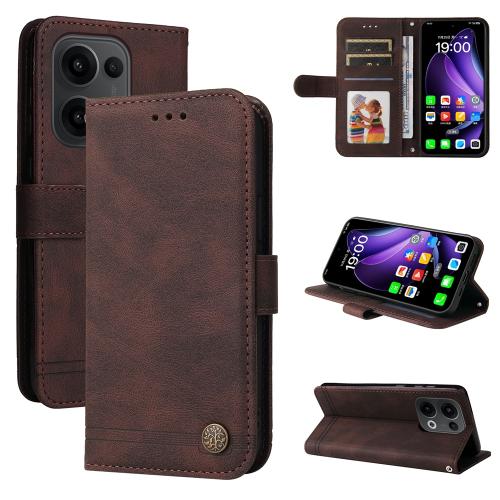 

For OPPO Reno13 Global Skin Feel Life Tree Metal Button Leather Phone Case(Brown)