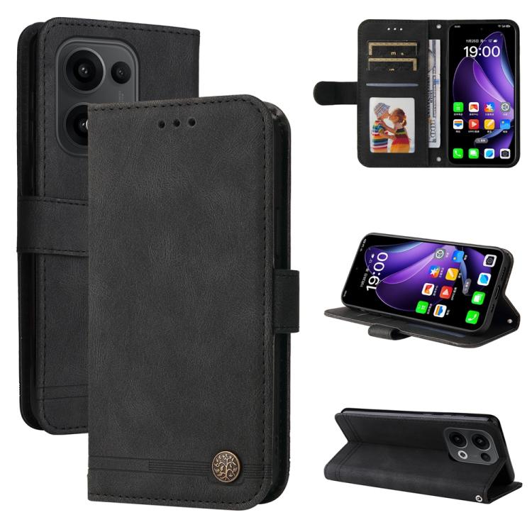 

For OPPO Reno13 / Reno14 / Reno14 F 5G Global Skin Feel Life Tree Metal Button Leather Phone Case(Black)
