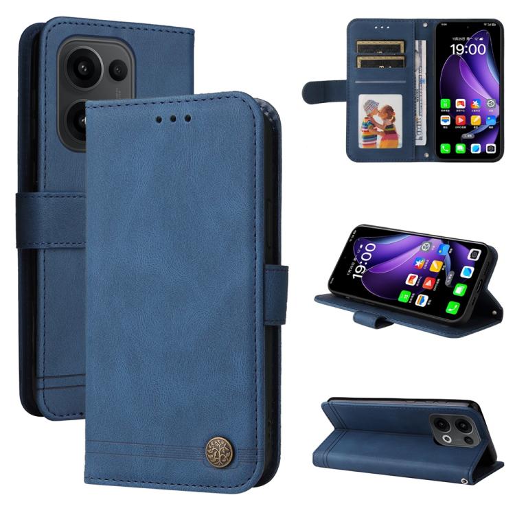

For OPPO Reno13 Global Skin Feel Life Tree Metal Button Leather Phone Case(Blue)