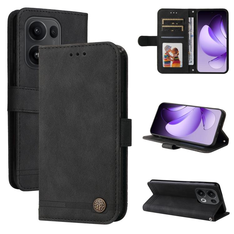 

For OPPO Reno13 Pro / Reno14 Pro Global Skin Feel Life Tree Metal Button Leather Phone Case(Black)