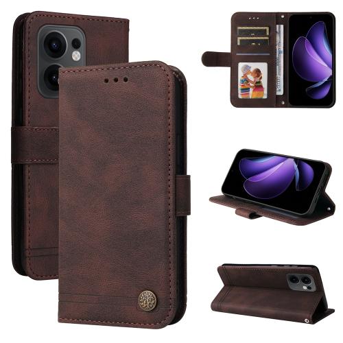 

For OPPO Reno13 F 4G / 5G Skin Feel Life Tree Metal Button Leather Phone Case(Brown)