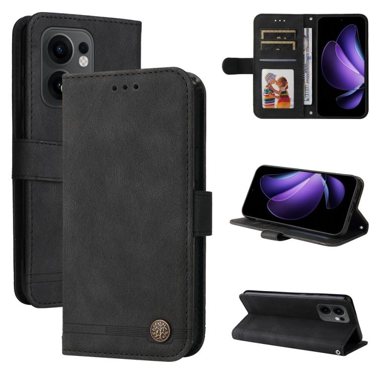 

For OPPO Reno13 F 4G / 5G Skin Feel Life Tree Metal Button Leather Phone Case(Black)
