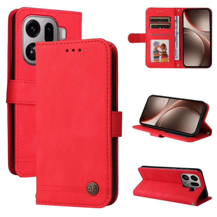 

For OPPO Find X9 Pro Skin Feel Life Tree Metal Button Leather Phone Case(Red)