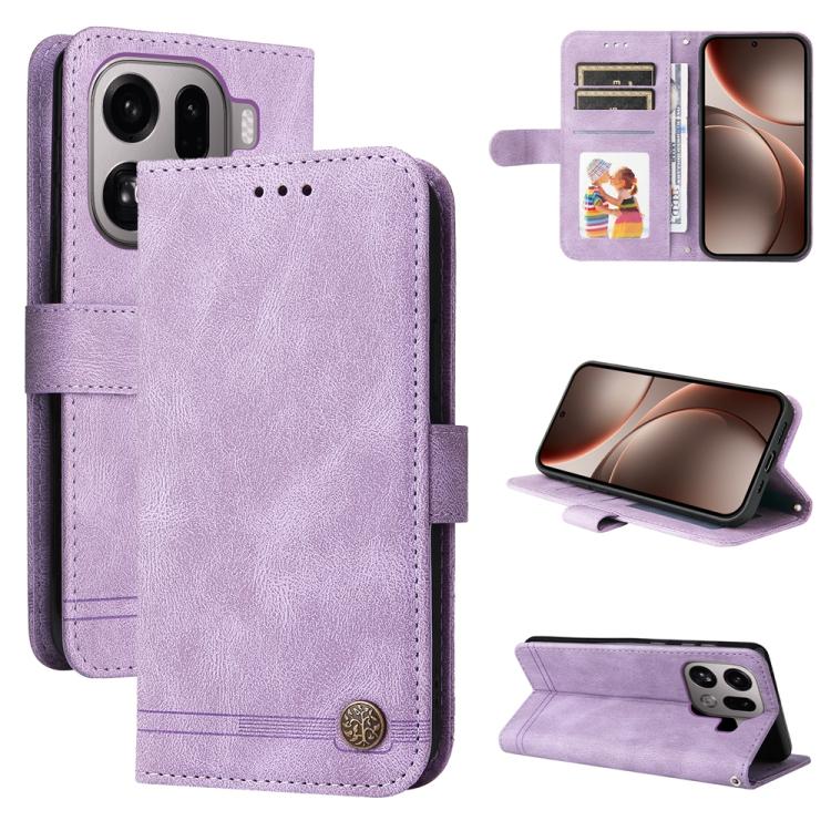 For OPPO Find X9 Pro Skin Feel Life Tree Metal Button Leather Phone Case(Purple)