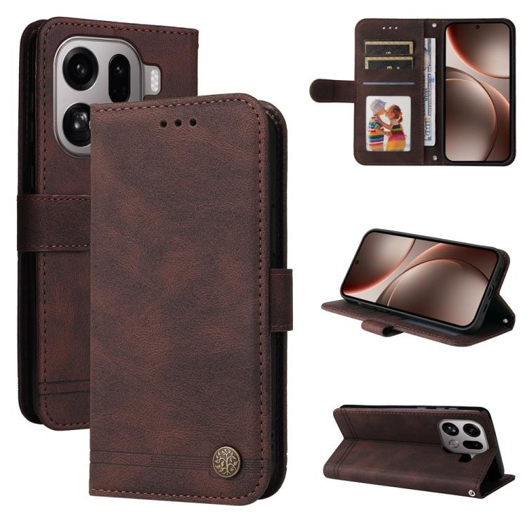 

For OPPO Find X9 Pro Skin Feel Life Tree Metal Button Leather Phone Case(Brown)