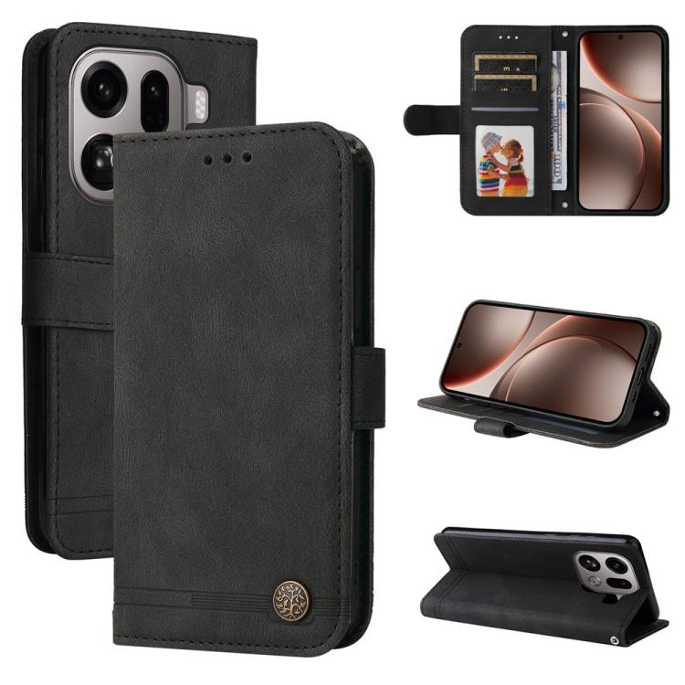 

For OPPO Find X9 Pro Skin Feel Life Tree Metal Button Leather Phone Case(Black)