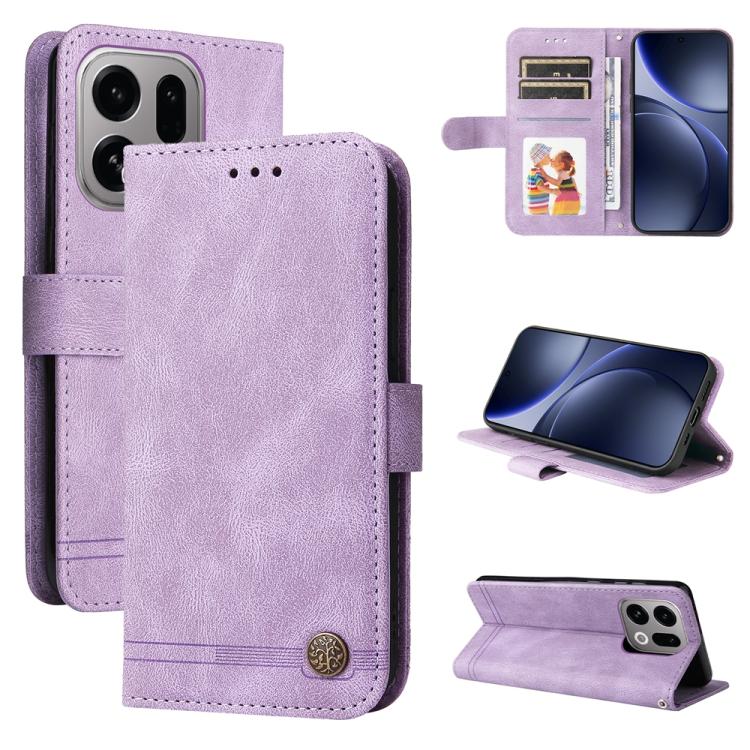 

For OPPO Find X9 Skin Feel Life Tree Metal Button Leather Phone Case(Purple)