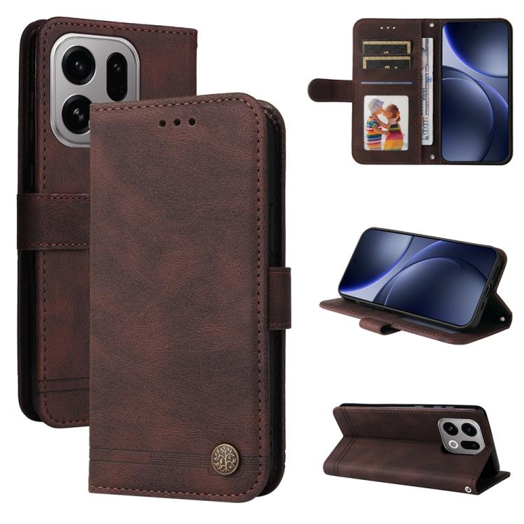 

For OPPO Find X9 Skin Feel Life Tree Metal Button Leather Phone Case(Brown)