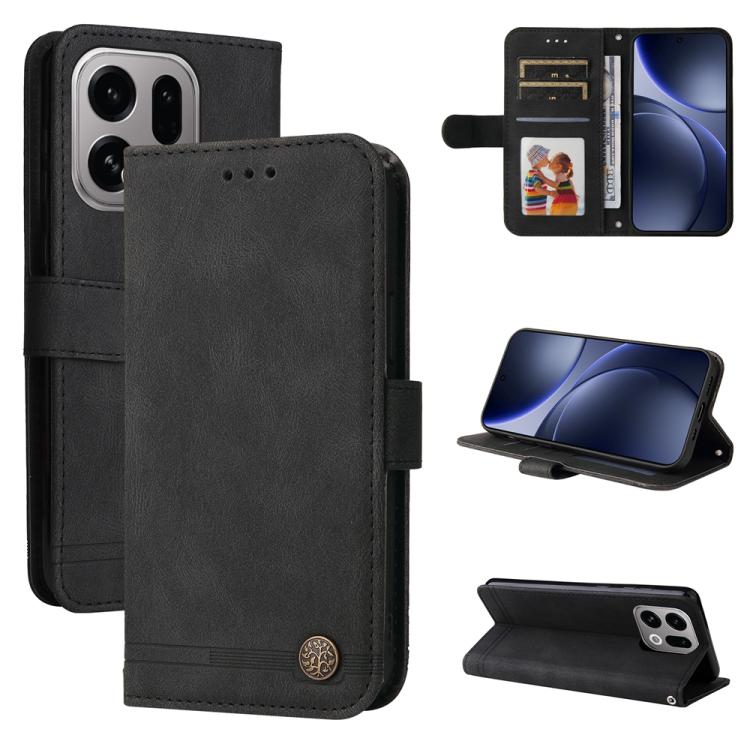 

For OPPO Find X9 Skin Feel Life Tree Metal Button Leather Phone Case(Black)