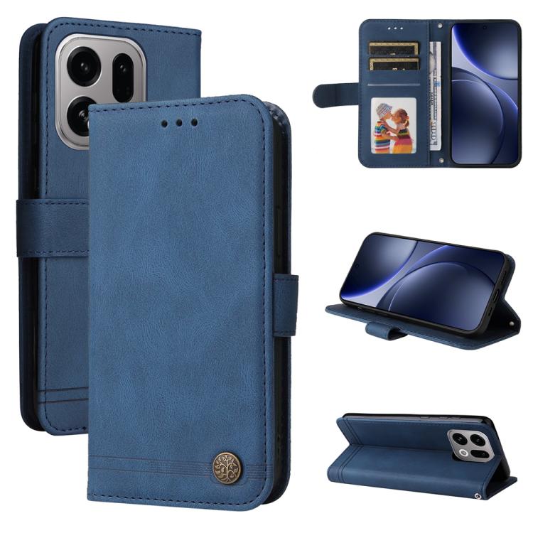 

For OPPO Find X9 Skin Feel Life Tree Metal Button Leather Phone Case(Blue)