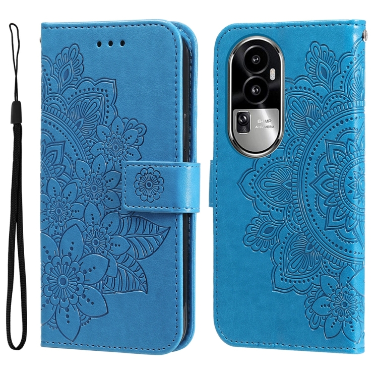 

For OPPO Reno10 5G / Reno10 Pro 5G Global 7-petal Flowers Embossing Leather Phone Case(Blue)