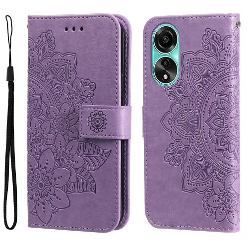 

For OPPO A78 4G 7-petal Flowers Embossing Leather Phone Case(Light Purple)