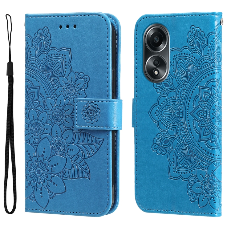

For OPPO A58 4G 7-petal Flowers Embossing Leather Phone Case(Blue)