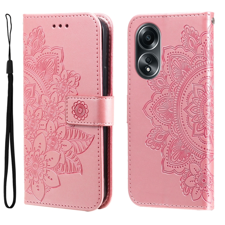 

For OPPO A58 4G 7-petal Flowers Embossing Leather Phone Case(Rose Gold)